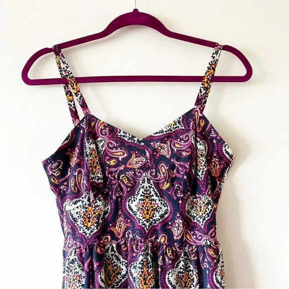 J Crew Purple Paisley Boho Print Slip Dress Size 4 Fall Transition Piece Layers - Picture 9 of 10